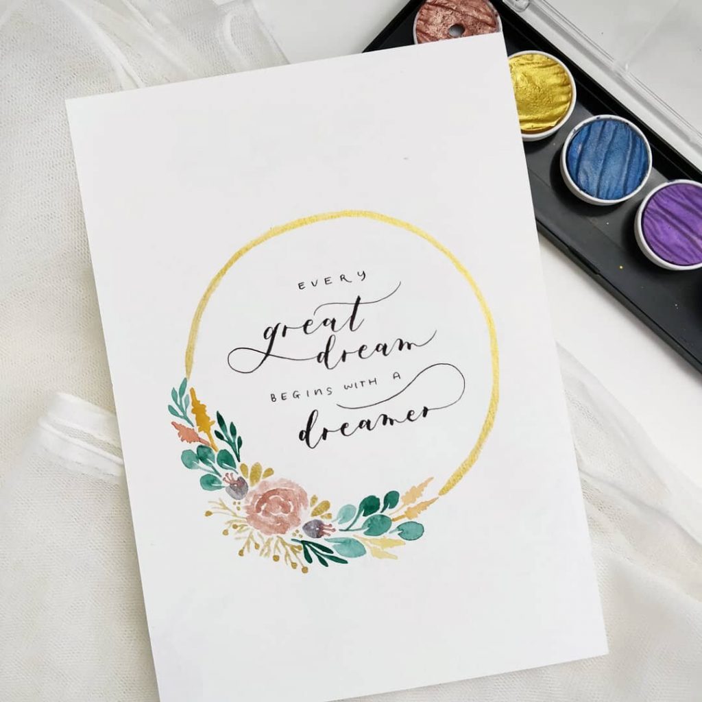 Accented floral watercolorwreath+with+calligraphy+fintech